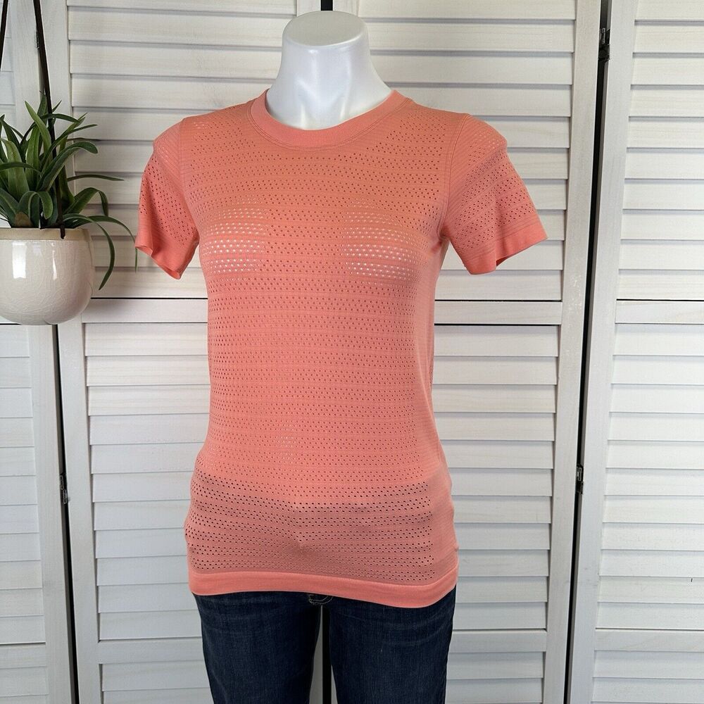 Lululemon Breeze By Short Sleeve Squad T Shirt Light Coral Perforated Size 4
